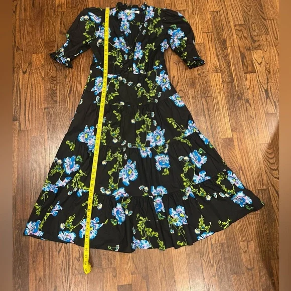 Diane Von Furstenberg | Deacon Floral Puff Sleeve Cotton Midi Dress Floral Black - Picture 6 of 15